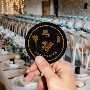 Black and Gold Chic Vegetarian Wedding Food Choice Classic Round Sticker