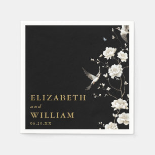 Black And Gold Chinoiserie Floral Garden Wedding Napkin
