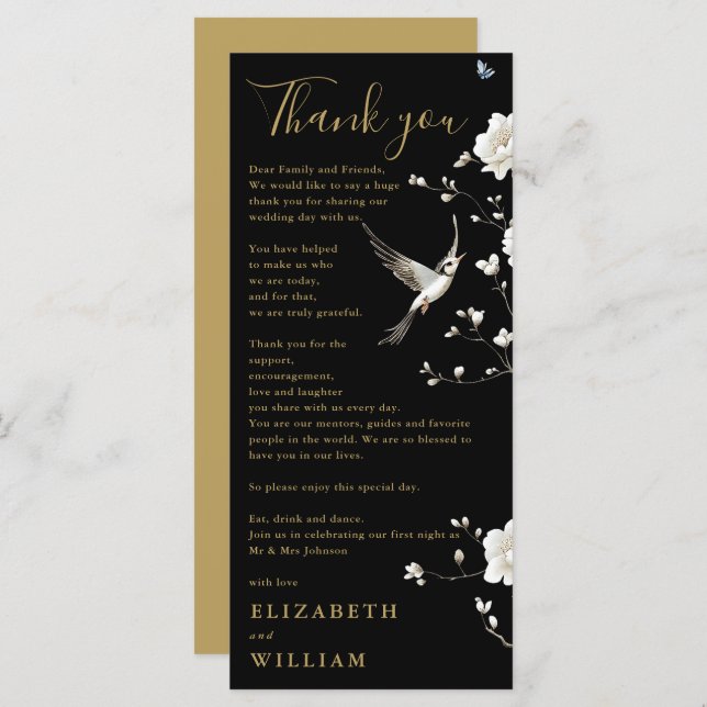 Black And Gold Chinoiserie Wedding Thank You Card (Front/Back)