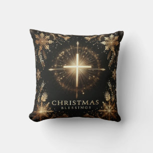 Black and Gold Christmas Blessings Cushion
