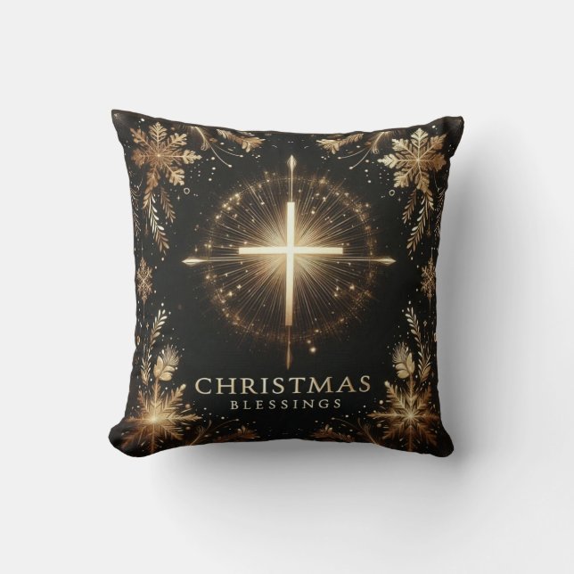 Black and Gold Christmas Blessings Cushion (Front)