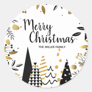 Black and Gold Christmas Holiday Classic Round Sticker