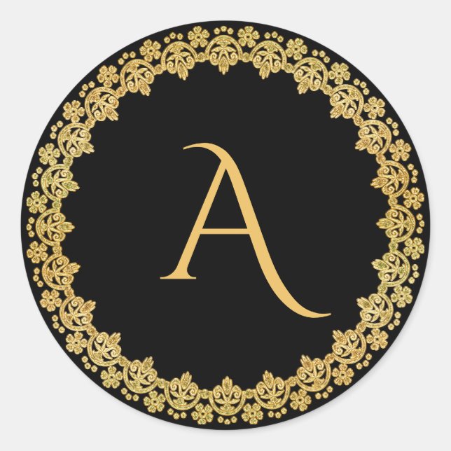Black and Gold Christmas Monogram Sticker (Front)