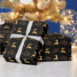 Black and Gold Christmas Reindeers Wrapping Paper<br><div class="desc">This elegant and glamourous wrapping paper is versatile and can be used for giving gifts or art and craft projects. It is ideal for any occasion such as Christmas, birthdays, weddings, bridal showers, baby showers, anniversaries or general gifts. The design features gold reindeers and Merry Christmas script wording on a...</div>