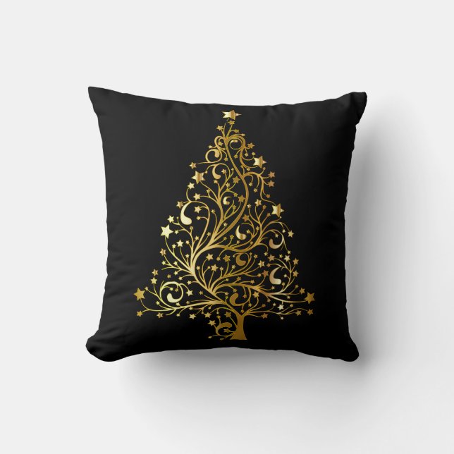 Black and Gold Christmas Tree Cushion (Front)