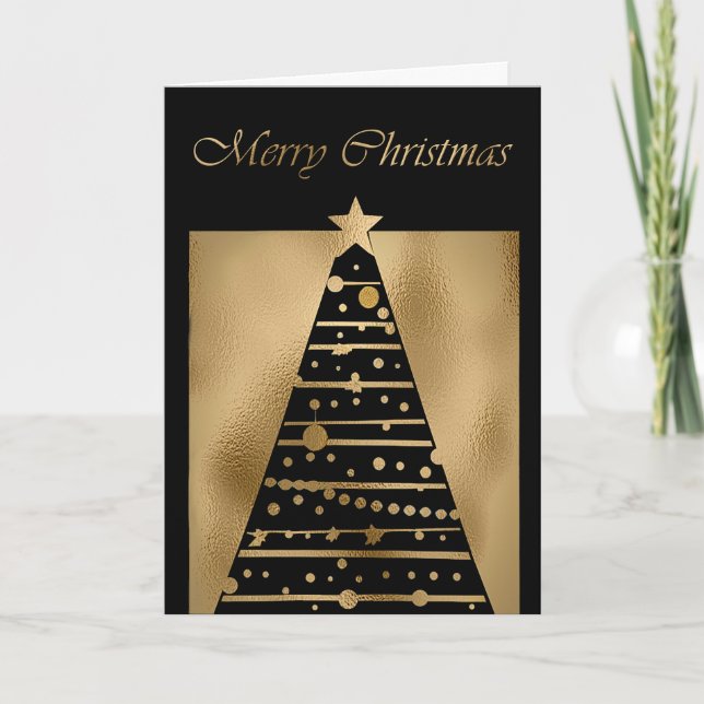 Black and Gold Christmas Tree Holiday Card (Front)