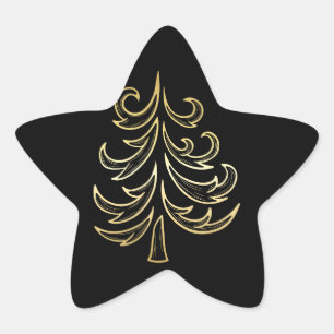 Black and Gold Christmas Tree Holiday Sticker