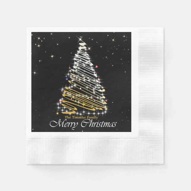 Black and Gold Christmas Tree Napkin (Front)