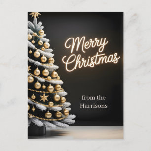 Black and Gold Christmas Tree with Custom Text Holiday Postcard