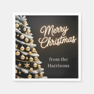 Black and Gold Christmas Tree with Custom Text Napkin