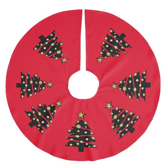 Black and Gold Christmas Trees Tree Skirt (Front)