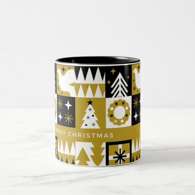 Black and Gold Christmas Two-Tone Coffee Mug (Center)
