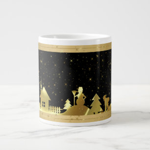 Black And Gold Christmas Village Large Coffee Mug