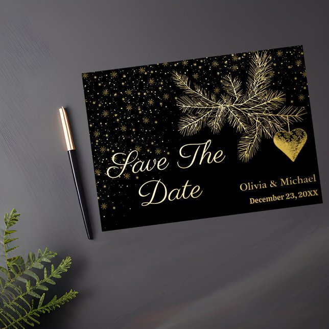 Black and Gold Christmas Winter Save the Date card (Creator Uploaded)