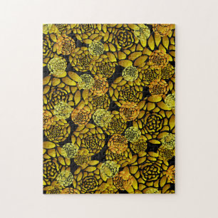 Black and Gold Chrysanthemum Jigsaw Puzzle