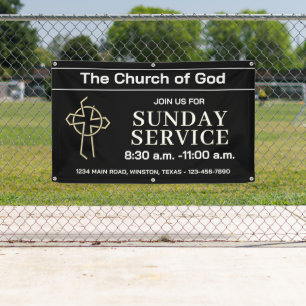 Black and Gold Church Service Banner With Logo