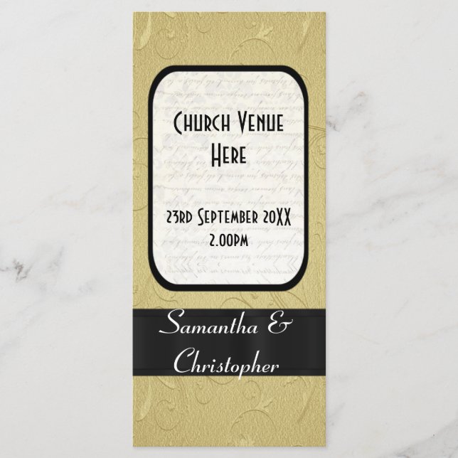 Black and gold church wedding program (Front)