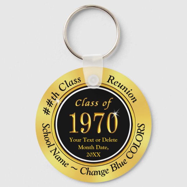 Black and Gold Class of 1970 Personalised Reunion Key Ring (Front)
