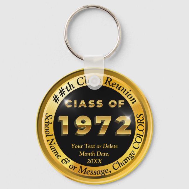 Black and Gold, Class of 1972, Party Favours Key Ring (Front)