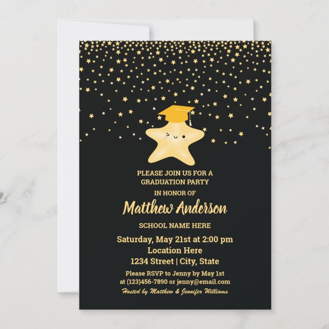 Black and Gold Class of 2023 Super Star Graduation Invitation (Front)