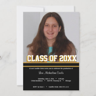 Black and Gold Class Of Graduation Party Invite