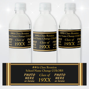Black and Gold Class Reunion Water Bottle Labels