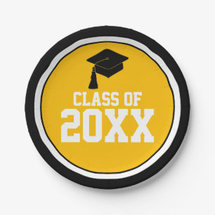 Black and Gold Class Year Graduation Party Paper Plate