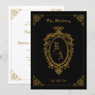 Black and gold Classic gothic wedding invitation