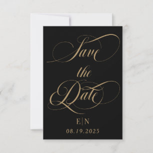 Black and Gold Classic Monogram Wedding Photo Save The Date