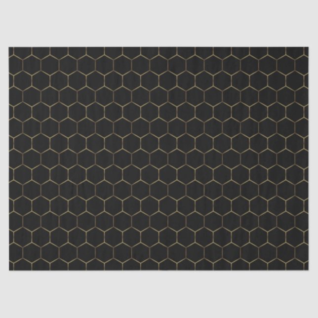 Black and Gold Classy Geometric Honeycomb Pattern Tissue Paper (Front)