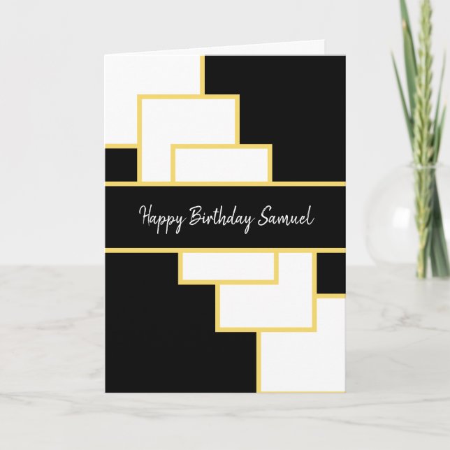 Black and Gold Classy Modern Abstract Birthday Card (Front)