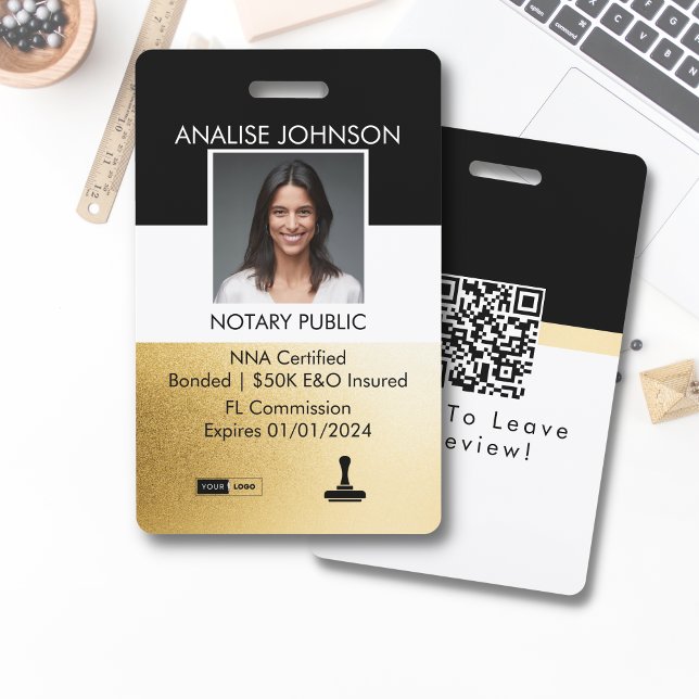 Black and Gold Classy Notary Signing Agent ID Badg ID Badge (Creator Uploaded)