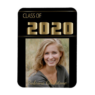 Black and Gold Classy Photo Graduation -2020 Magnet