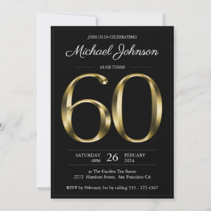 Black and Gold Classy Typography 60th Birthday Invitation