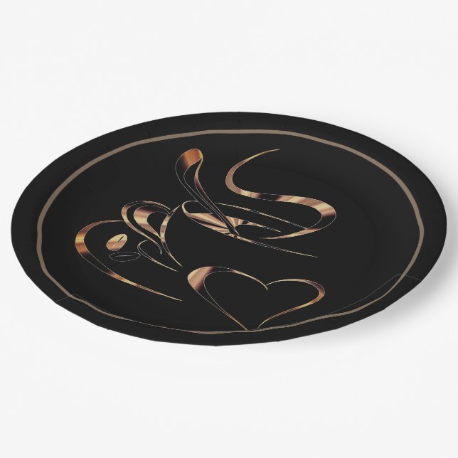 Black And Gold Coffee Love  Paper Plate (Angled)