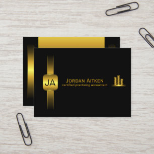 Black and Gold Coins Horiz. Large CPA Accountant Business Card