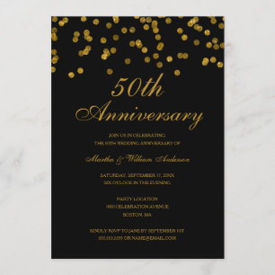 Black and Gold Confetti 50th Wedding Anniversary Invitation
