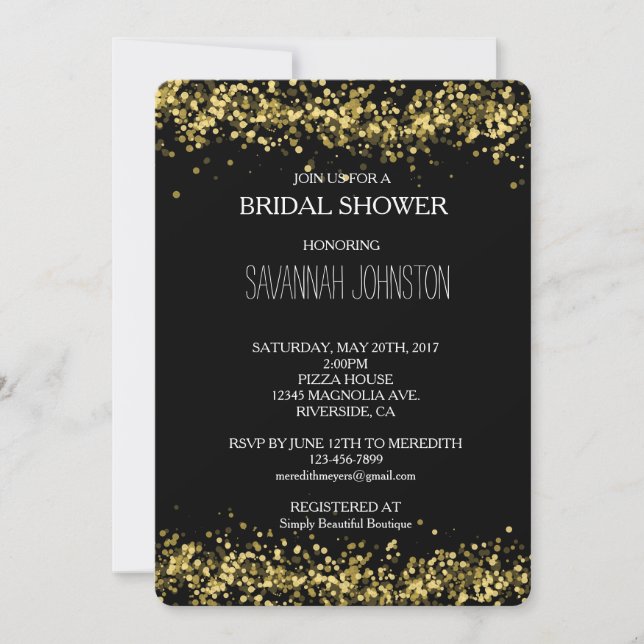 Black and Gold Confetti bridal shower Invitation (Front)
