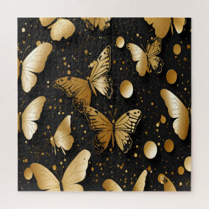 Black and Gold Confetti Butterfly Jigsaw Puzzle