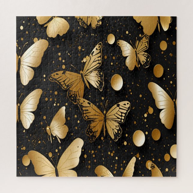 Black and Gold Confetti Butterfly Jigsaw Puzzle (Vertical)