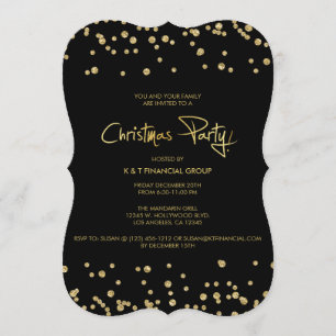 Black and Gold Confetti Company Christmas Party Invitation