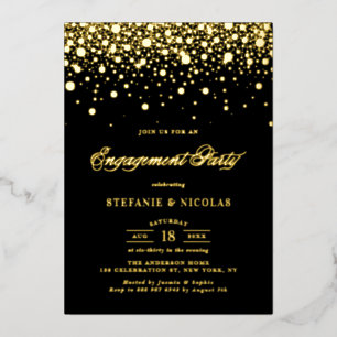Black and Gold Confetti Dots Engagement Party