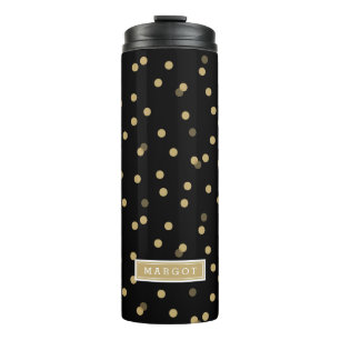Black and Gold Confetti Dots Monogram Thermal Tumbler