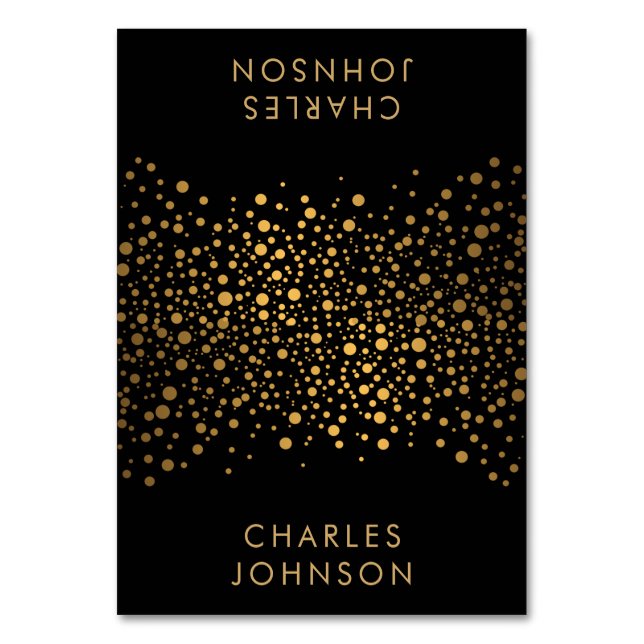 Black and Gold Confetti Dots | Place Cards (Front)