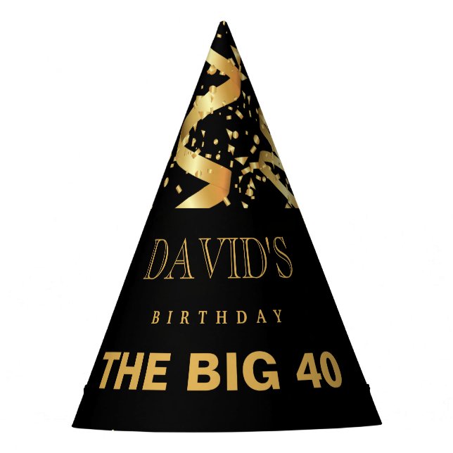 Black and Gold Confetti Party Hat (Front)
