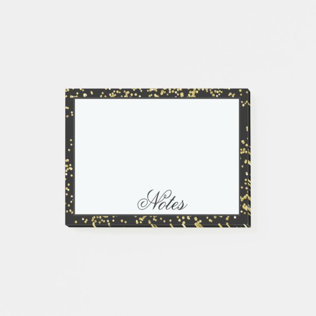 Black and Gold Confetti Personalised Post-it Notes (Front)