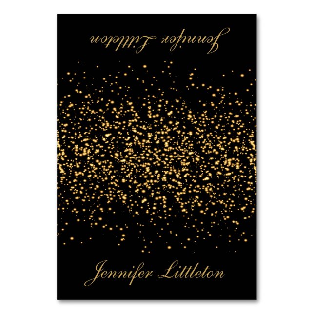Black and Gold Confetti | Place Cards (Front)