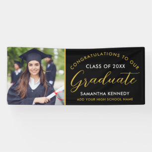Black And Gold Congrats Grad Photo Graduation Banner