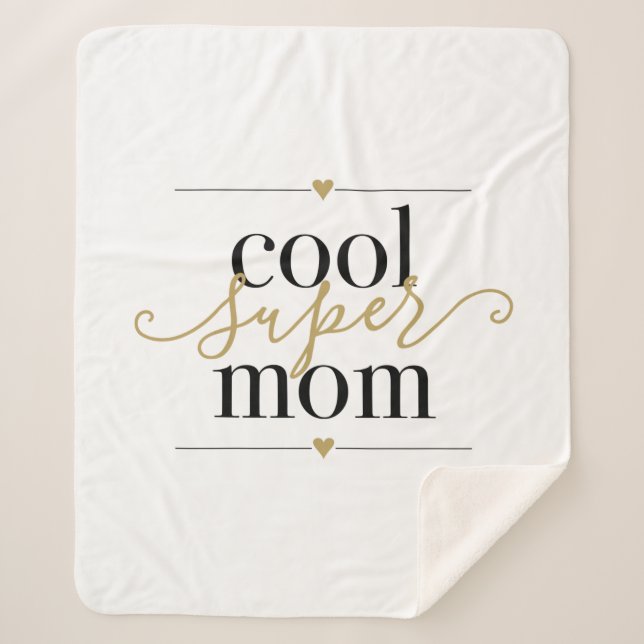 Black and Gold Cool Super Mum Modern Elegant Sherpa Blanket (Front)