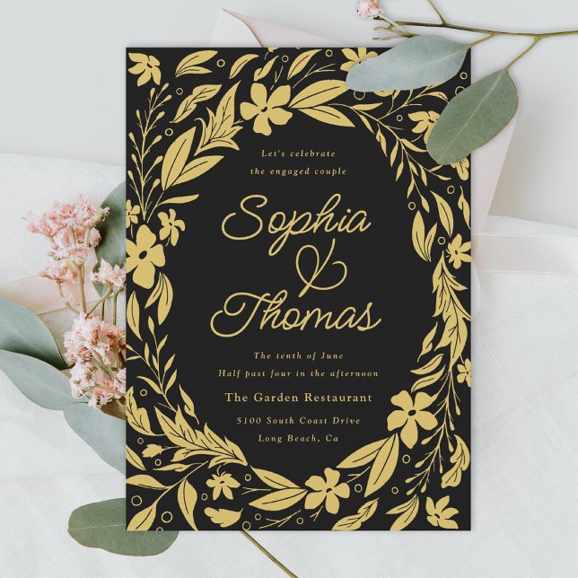 Black and Gold Couples Engagement party Invitation (Creator Uploaded)